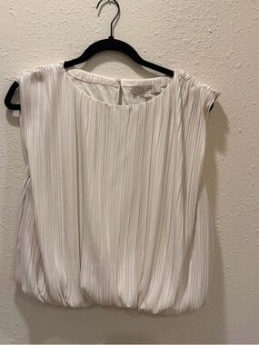 LOFT Ivory Side Tie Pleated Bubble Top Blouse
